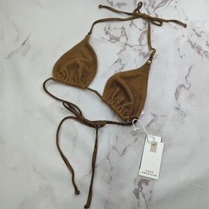 Good American Swim Top Women Brown Bronze Crinkle Tiny Ties Bikini